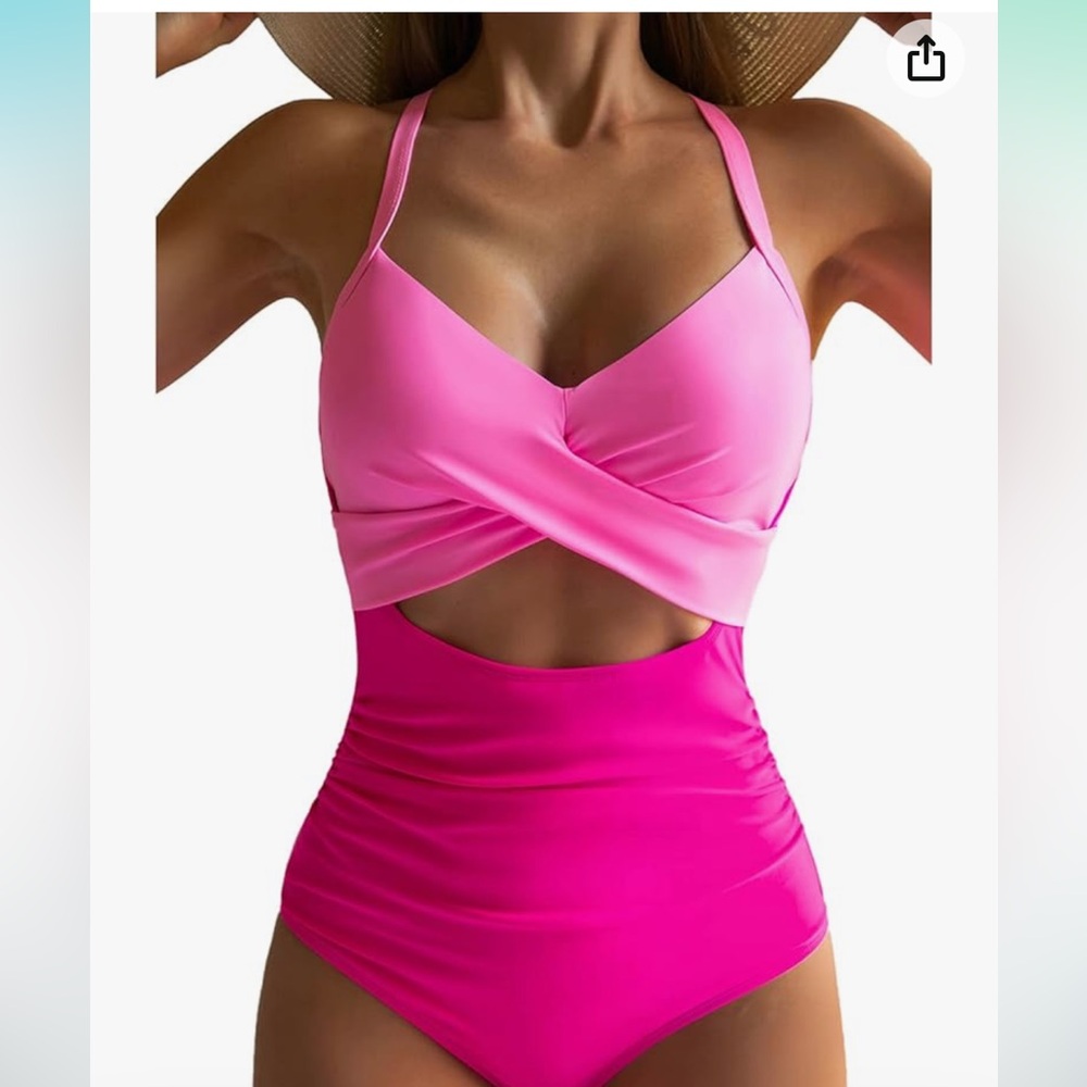 New bold pink suit with cut out and tummy control